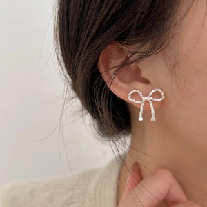 Minimalist 925 Sterling Silver Bow Knot Stud Earrings Textured Beaded Ribbon Sweet Jewelry For Women