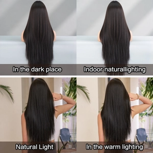 Detailed comparison of long straight black hair texture under different light sources