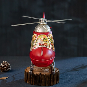 Christmas helicopter snow globe music box with LED lights and Santa Claus ornament