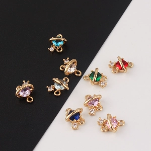 Gold-plated planet planet pendants with colorful zircon stones for DIY jewelry making
