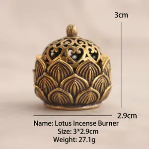 Mini brass lotus incense burner measuring 3x2.9cm with a detailed multi-layer petal design