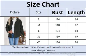 Detailed size chart for women zipper jacket showing bust and length in centimeters