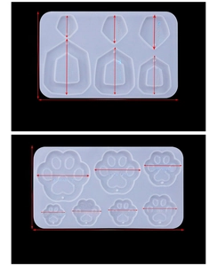 Detailed size parameters for DIY resin earrings silicone mold with cat paw and geometric shapes