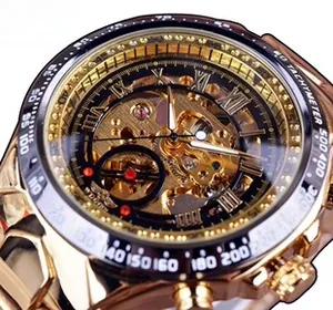 Macro detail of mechanical watch movement with visible gears and Roman numerals