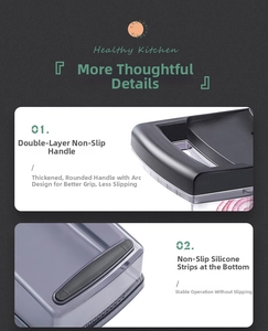 Detail of ergonomic non-slip handle and silicone anti-skid base on kitchen vegetable slicer