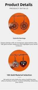 Vista detallada de los pendientes de Halloween en oro de 18 quilates con pedrería y telarañas