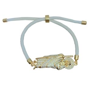 White braided rope Saint Jude bracelet with gold copper pendant and cubic zirconia crystals