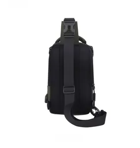 Tactical chest bag back view with breathable honeycomb mesh and wide nylon strap