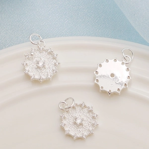 Three silver gear-shaped pendants with zircons for DIY jewelry making and necklaces