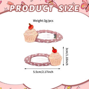 Detail of pink cupcake hair clips with sequins and cherry for girls product dimensions