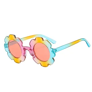 Rainbow gradient sunflower round sunglasses for children with orange lenses and flower frame