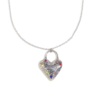 Collana d'argento in acciaio con ciondolo a cuore inciso mama e cristalli colorati
