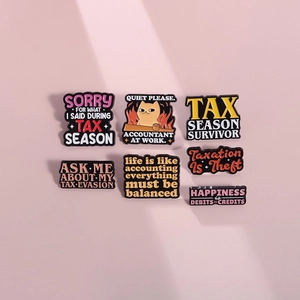 Lot de 7 épingles en émail humoristiques pour comptables avec textes et motifs colorés