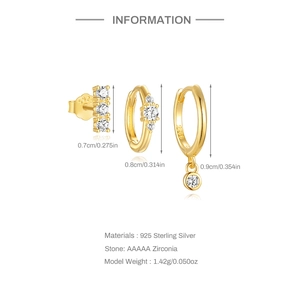 Vue détaillée de l'ensemble de boucles d'oreilles S925 argent doré et zircon