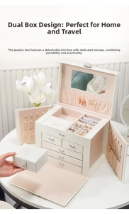 Multi-layer white PU leather jewelry box with mirror and portable mini travel case