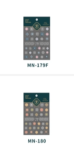 Détail des stickers nail art mandala bohème, modèles MN-179F et MN-180 avec gaufrage