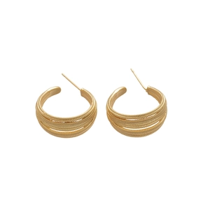 Elegant gold plated multi-layer C-shaped hoop earrings with twisted metallic texture