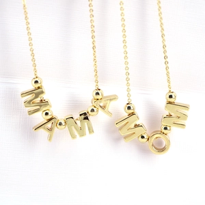 18K Gold Plated Copper Mama Mom Letter Pendant Necklace Minimalist Bead Clavicle Chain Mother's Day Jewelry Gift For Women