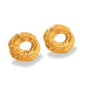 18k gold plated stainless steel hoop earrings with unique hammered texture and striped design