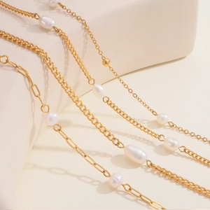 Freshwater Pearl Necklace 18K Gold Plated Stainless Steel Layered Waterproof French Retro Elegant Jewelry For Women