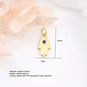 Goldener Hamsa-Hand-Anhänger mit blauem Zirkon für DIY-Schmuckherstellung 18x8mm