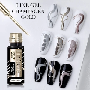 LILYCUTE Champagne Gold metallic line gel for UV LED nail art with 5ml bottle display