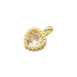 Vintage gold-plated round pendant with faceted clear zircon and milgrain detail