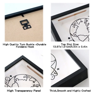 Detail view of ticket shadow box with top slot, durable hooks, and high-quality rotating clips