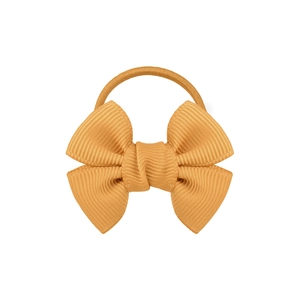 Yellow ribbed ribbon bow hair tie for girls featuring a high-quality minimalist elastic band