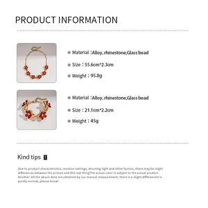 Detailed technical specifications for red flower jewelry set with necklace and bracelet