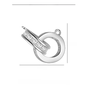 Detailed view of silver interlocking necklace pendant with zircon inlays and dimensions