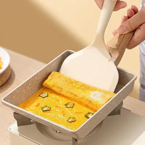 Spatule large en silicone avec manche en bois pour poêles antiadhésives à tamagoyaki