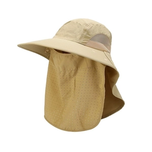 Khaki outdoor sun hat with detachable face mask and breathable mesh for fishing