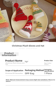 Miniature Christmas knitted hats and plush gloves for DIY holiday tree decorations
