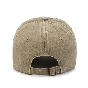 Retro washed khaki baseball cap with adjustable metal buckle on back, street style hat