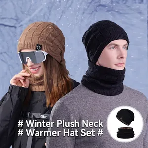 Bonnet Et Cache-Col En Acrylique Tricoté Doublé Polaire Thermique Coupe-Vent Extérieur Sports D'Hiver Pour Hommes Femmes