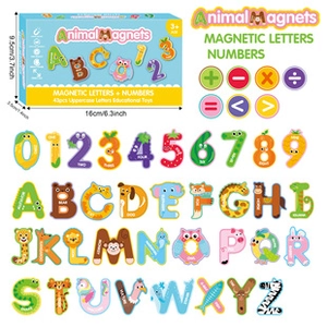 Complete set of 43 animal-themed magnetic uppercase letters and numbers for kids