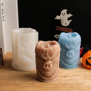 Moule silicone cylindrique pour bougie monstre d'Halloween avec modèles démon en plâtre