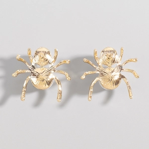 Detailed back view of golden spider earrings with fine radial metal textures and ear pins