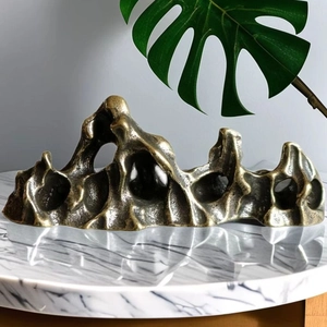 Miniature Mountain Range Paperweight Brass Alloy Zen Style Desk Ornament Pen Rest For Office Study Room Home Decoration