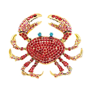 Crab Brooch Pin Alloy Colorful Rhinestones Marine Animal Vintage Fashion Jewelry Accessory For Women Men Corsage