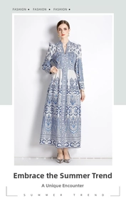 Close-up of vintage paisley pattern and waist detail on this long-sleeved dress