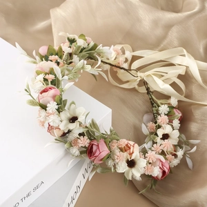 Cerchietto Con Corona Di Fiori Bohemien Rosa In Tessuto Artificiale Con Nastro Regolabile Sposa Matrimonio Fotografia Per Donne