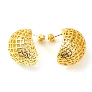 Boucles d'oreilles puces dômes tressées en acier inoxydable doré à texture maillée