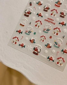 Autocollants 3D de Noël pour ongles avec motifs de flocons et chalets sur socle