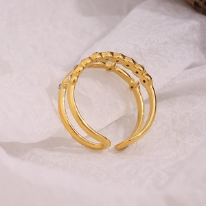 Minimalist double-layered 18K gold-plated stainless steel open ring with sparkling zircons