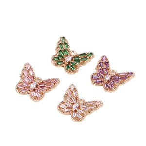 Set of 4 butterfly pendants with colorful zircon and gold plating for DIY jewelry