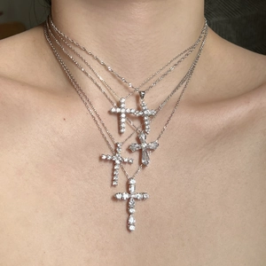 S925 sterling silver cross necklace set with sparkling cubic zirconia and pearls