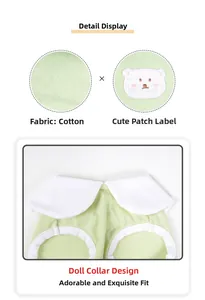 Detail of cotton pet clothes featuring a cute Peter Pan collar and bear embroidery patch