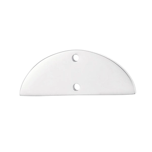 Detailed view of polished stainless steel semi-circle pendant with dual holes